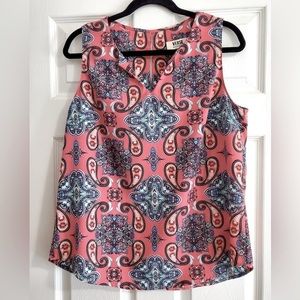 Verse Sleeveless Blouse,‎ Geometric pattern, Coral, Blue, Size L